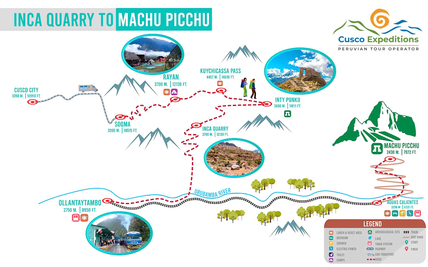 Map Inca Quarry to Machu Picchu