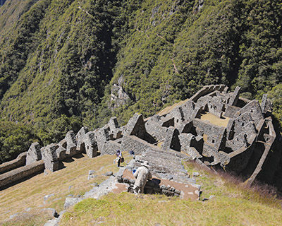 Image from above of the Wiñay Wayna archaeological site