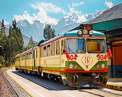 Inca Rail wagons at the train station in Ollantaytambo