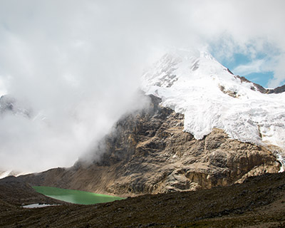 Lake next to Salkantay Mountain near Pampa Japonesa
